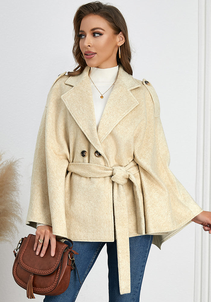 Women Winter Turndown Collar Cape Coat