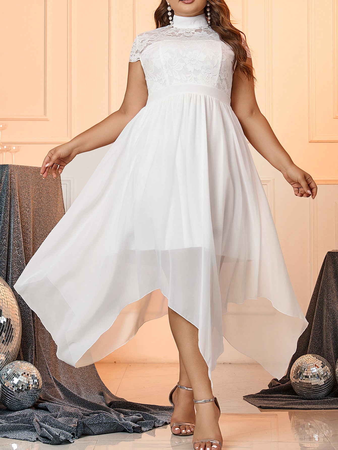 Spring Summer Plus Size Women's Dress High Neck Sleeveless Elegant Party Dress 3