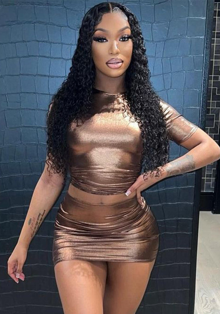 Women summer sexy Crop Top and Mini Skirt two-piece set