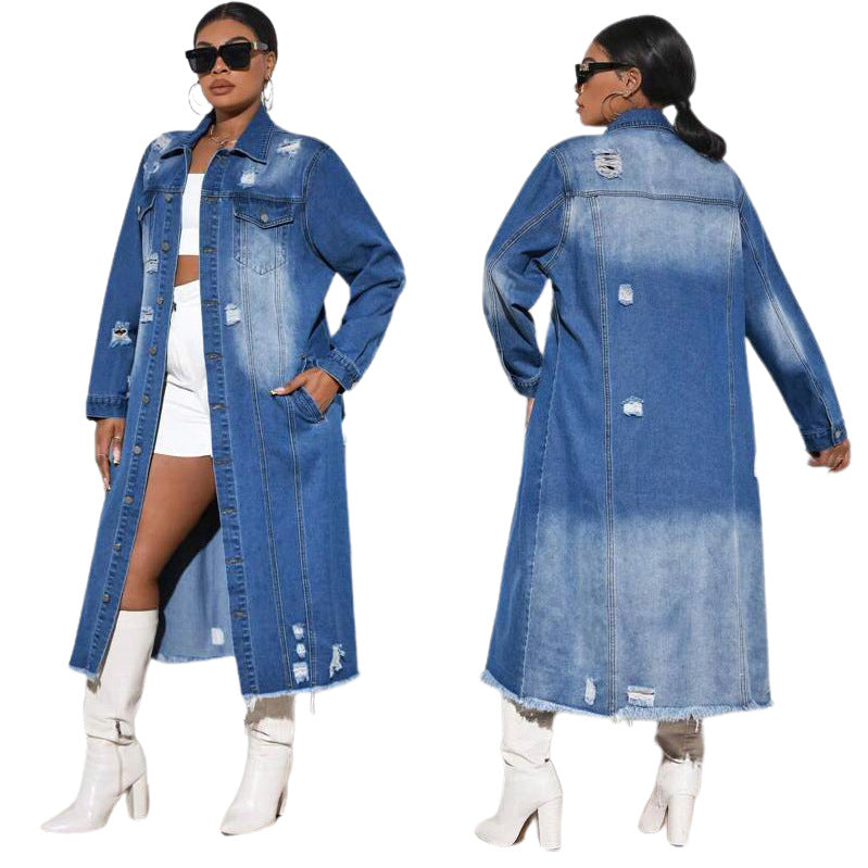 Women's Fashion Ripped Long Sleeve Denim Jacket 3