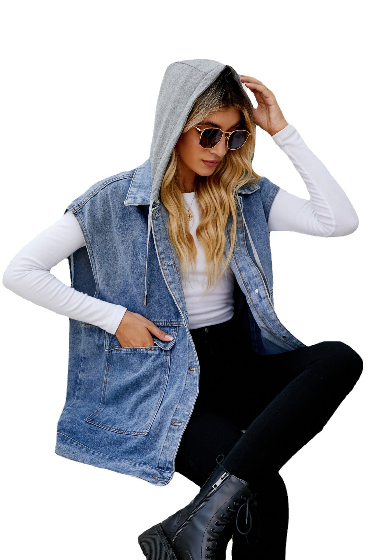 Women Fashion Loose Denim Vest 8