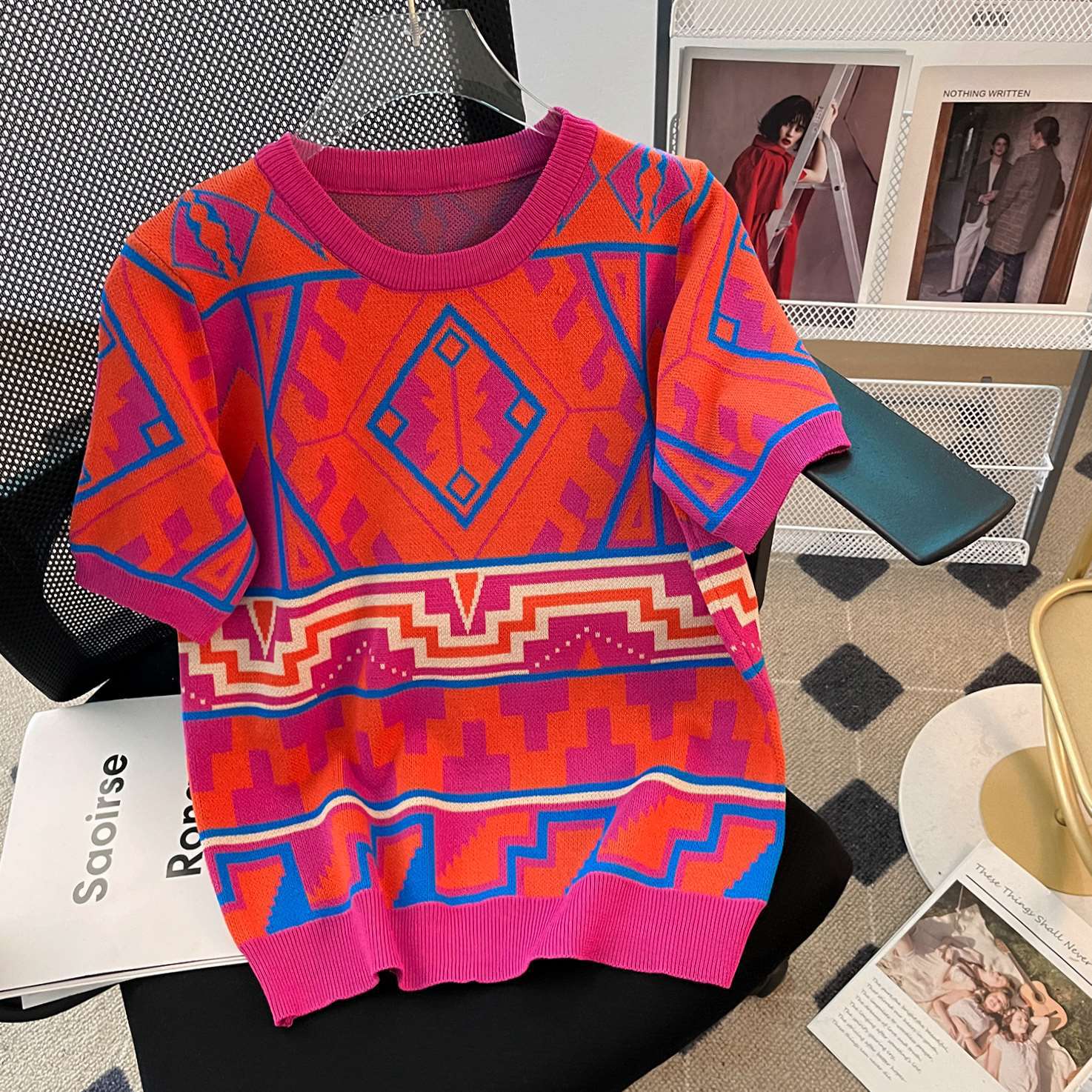 Summer Short Loose Contrasting Color Trendyknitting Top Short-Sleeved T-Shirt 5