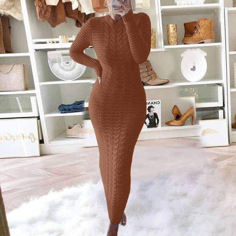 Autumn And Winter Women's Fashionable Long-Sleeved Knitted Sweater Dress 26