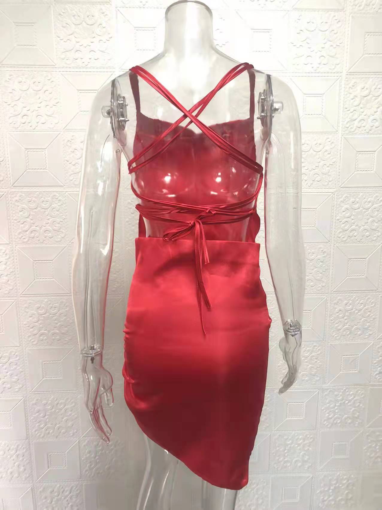 Women Sexy Strapless Pleated Backless Hollow Strap Dress 43