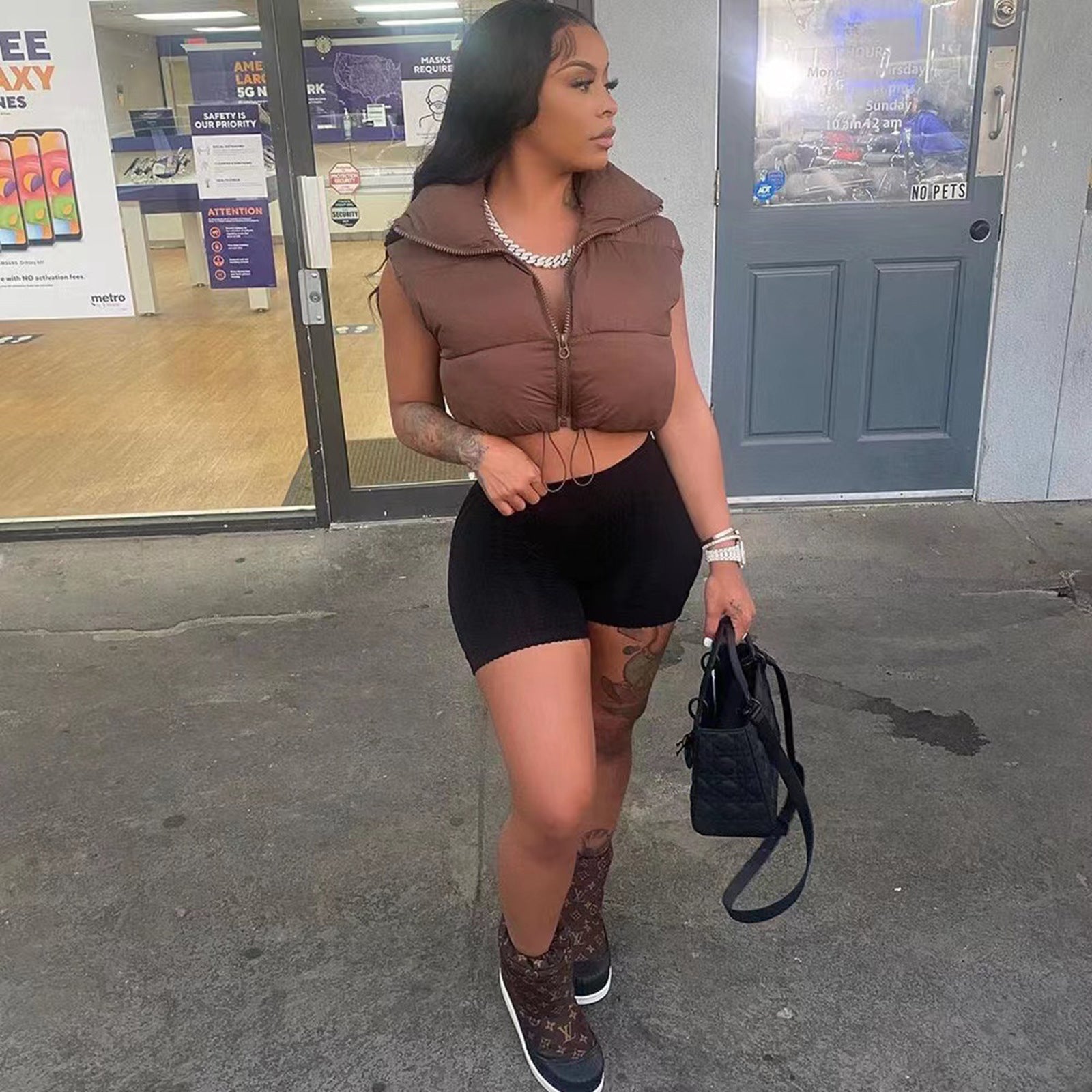 Women'S Winter Fashion Casual Solid Cotton Padded Vest Jacket 7