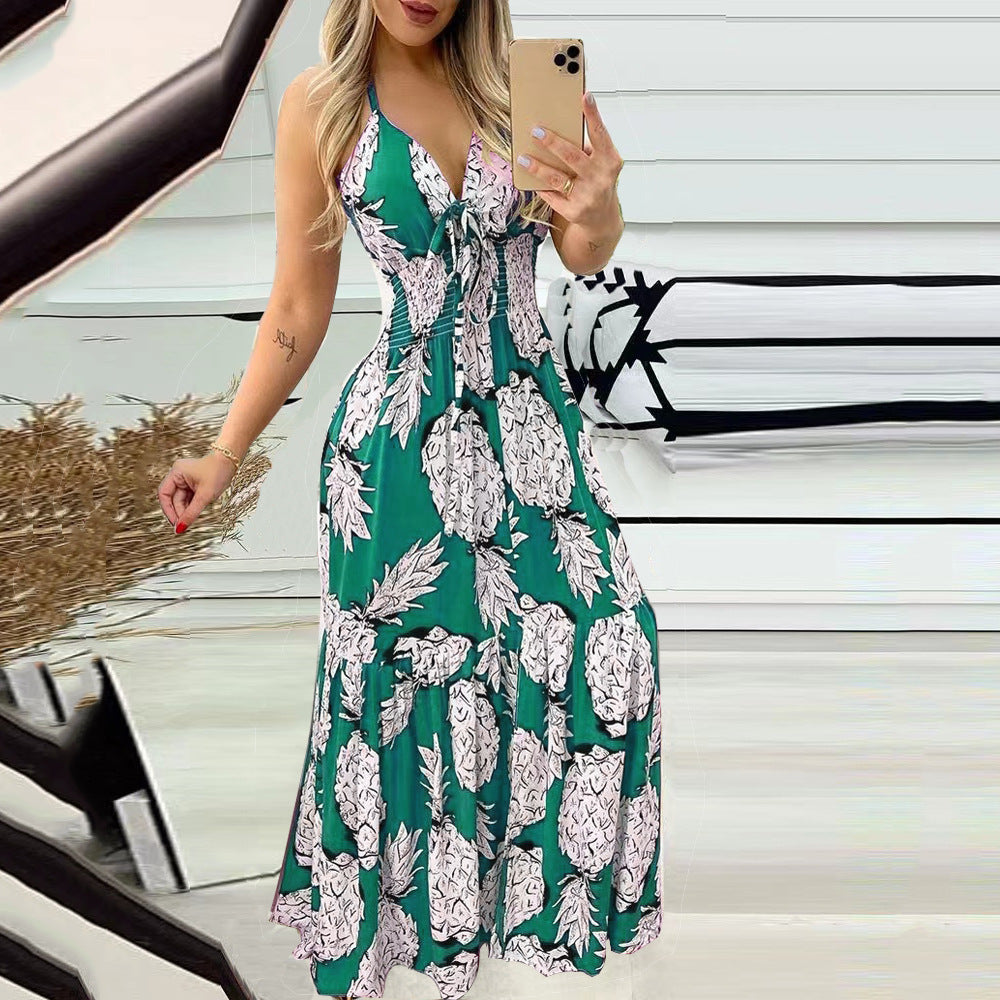 Halter Neck Strapless High Waist Printed Long Sexy Women's Dress 8