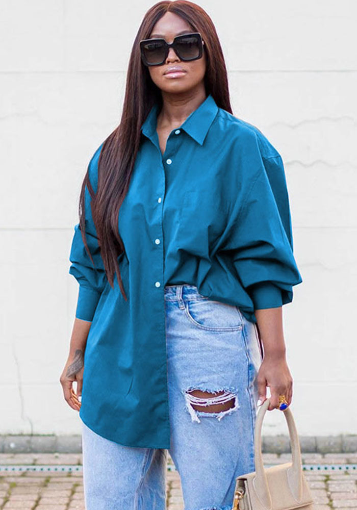 Blue Turn-Down Collar Shirt