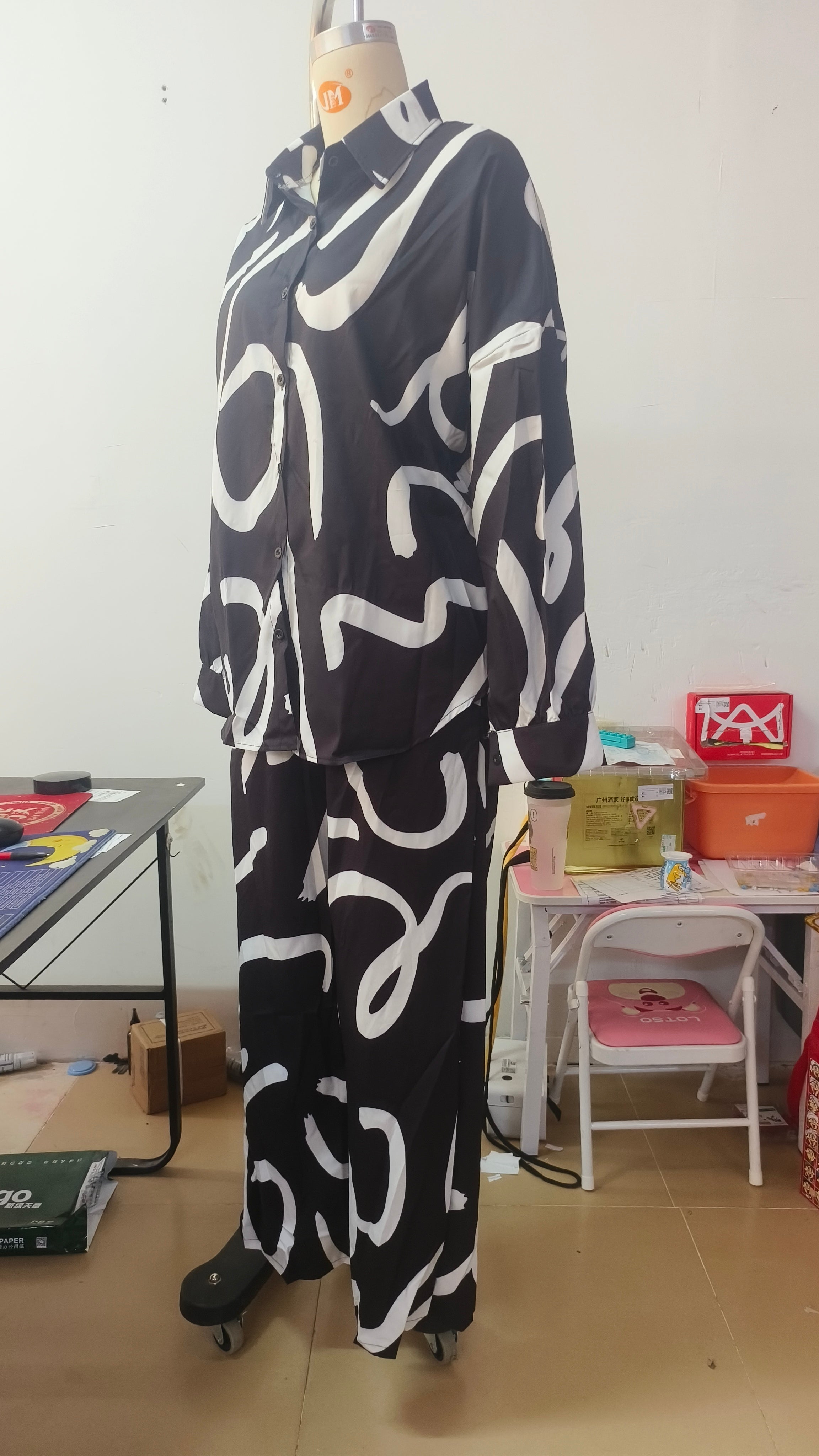 Fashion Print Casual Shirt Wide-Leg Pants Two-Piece Set 11