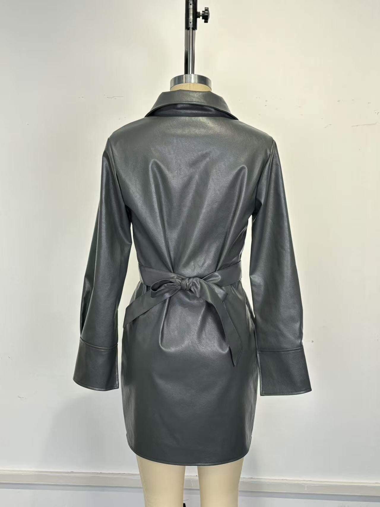 Women Pu-Leather Blazer Dress 8