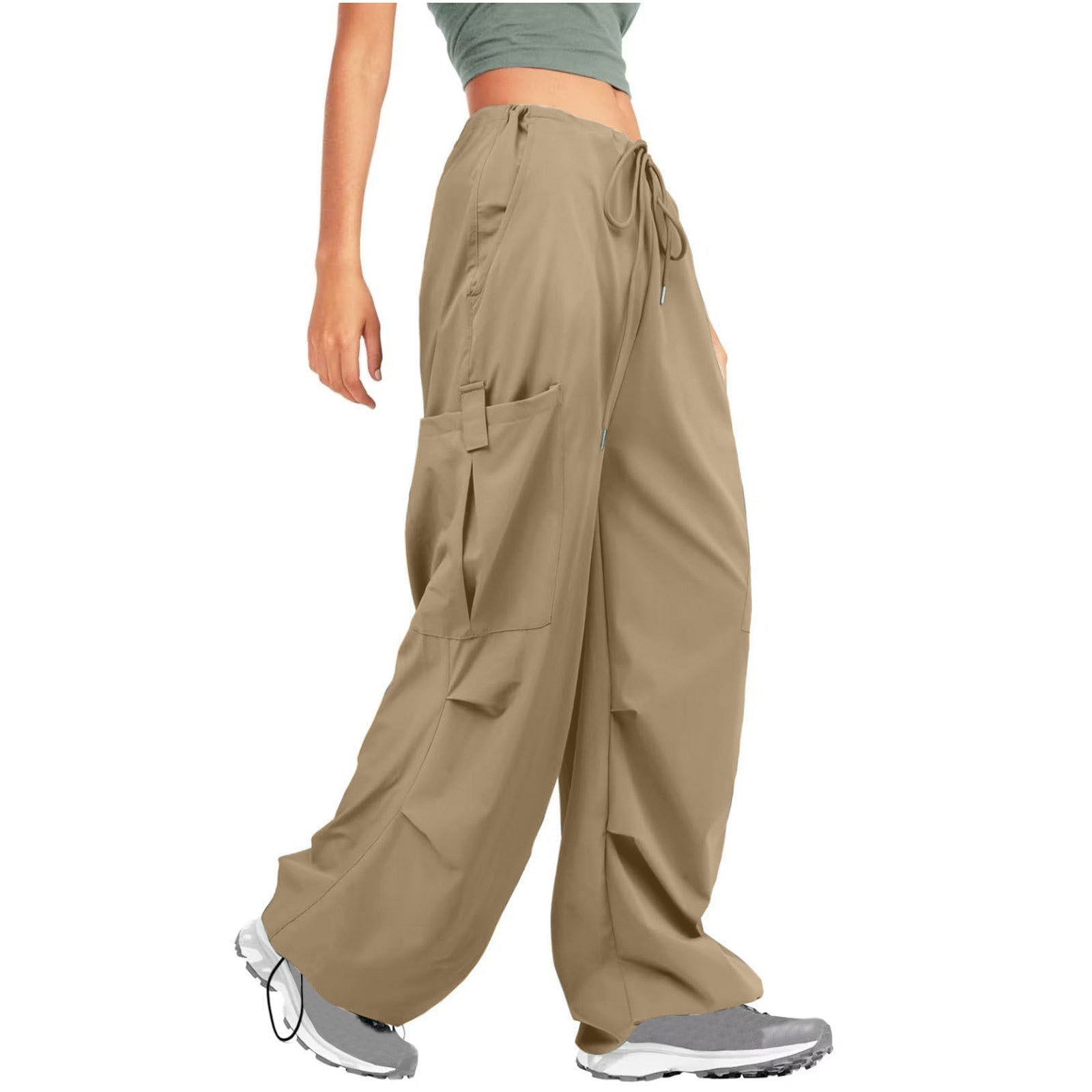 Women Solid Drawstring Casual Loose Athletic Cargo Pants 3