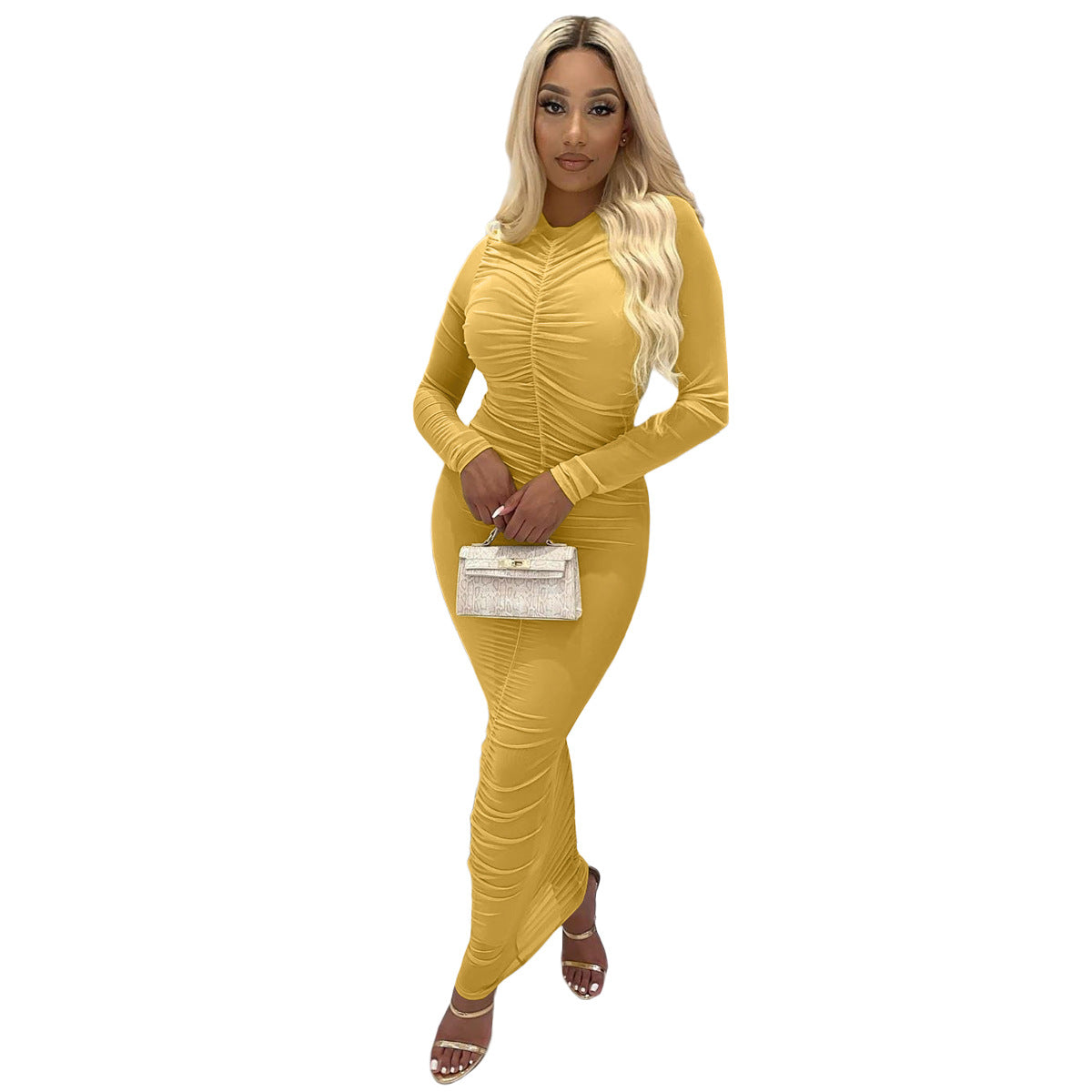 Women mesh Solid Pleated Dress