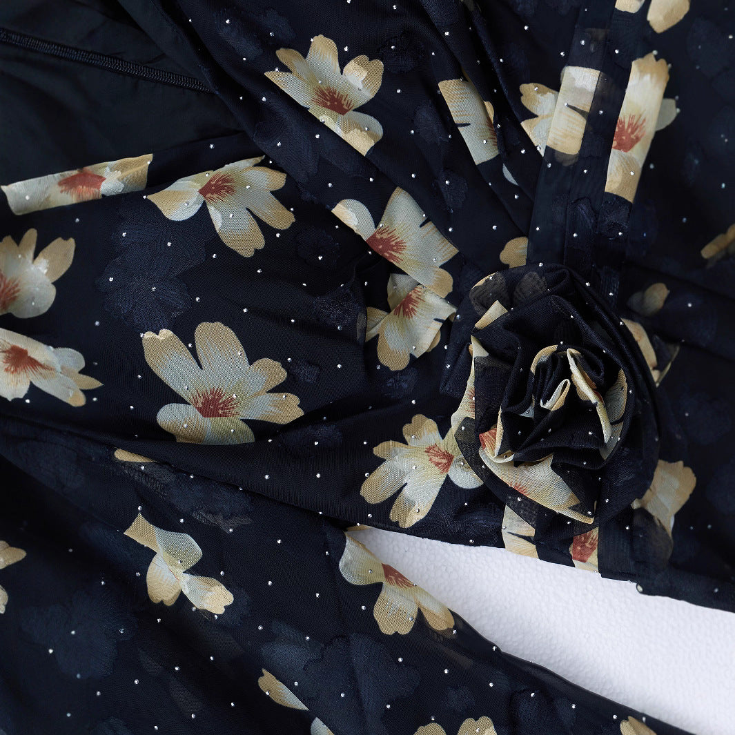 Elegant Women's Long-Sleeve V-Neck Ruffled Formal Party Mesh Evening Gown 7