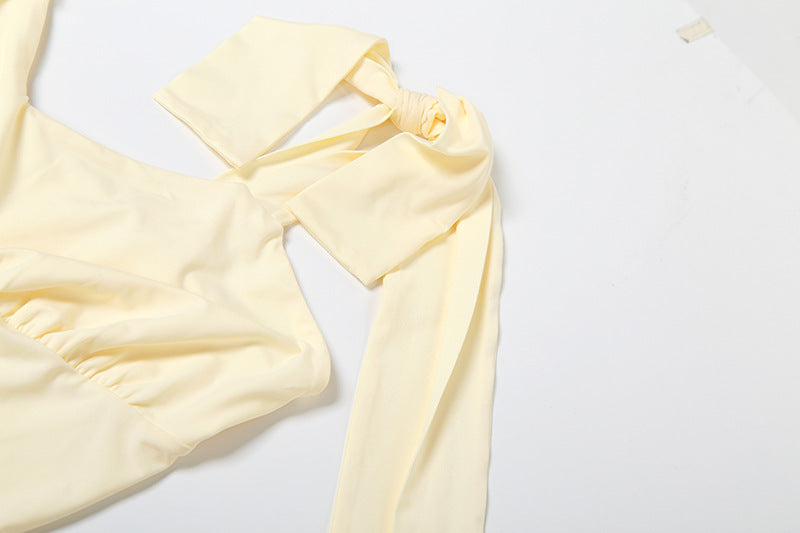 Women Summer Solid Sexy V Neck Lace-Up Backless Bodycon Dress 10