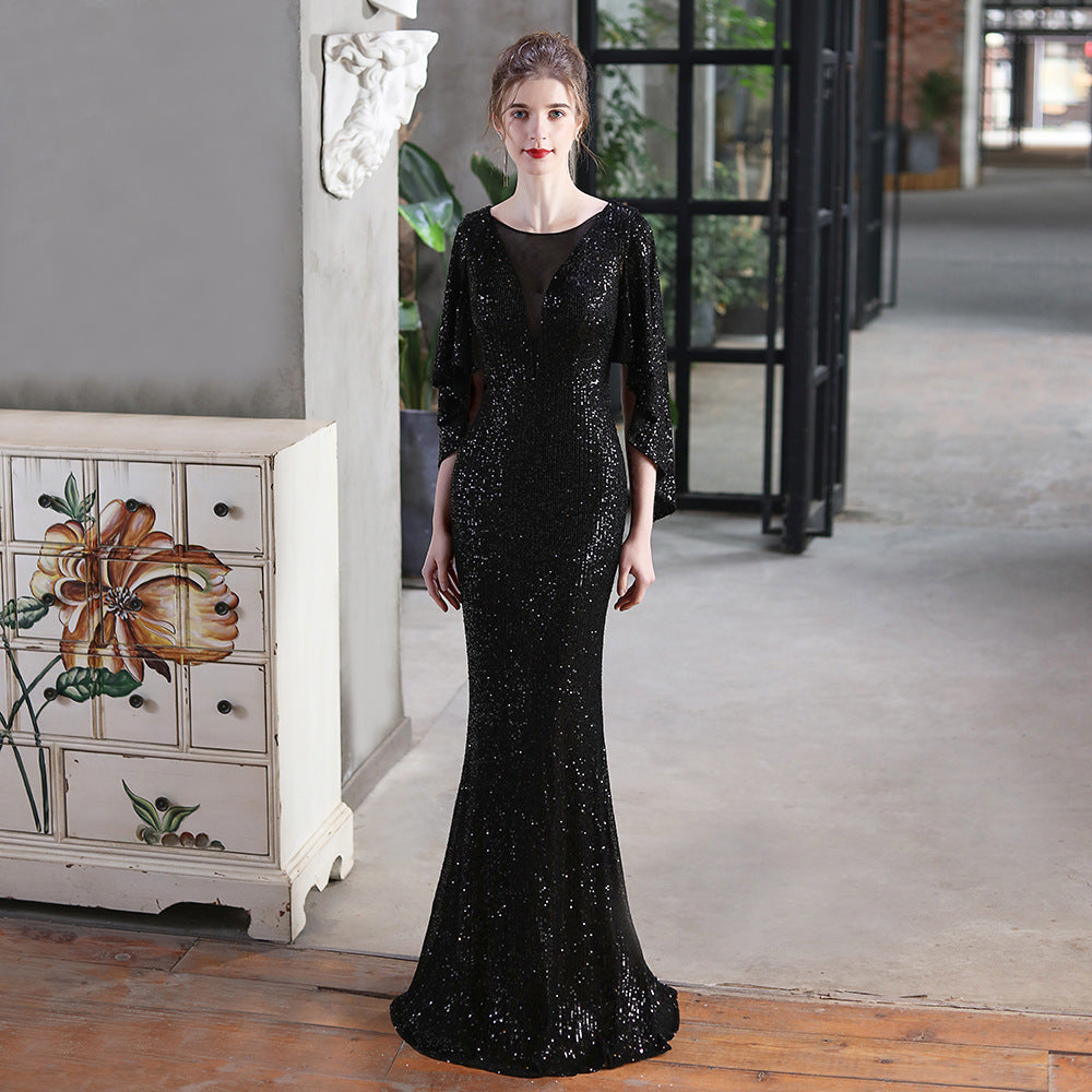 Long Sequins Plus Size Fat Beauty Performance Dress Formal Party Evening Dress 13