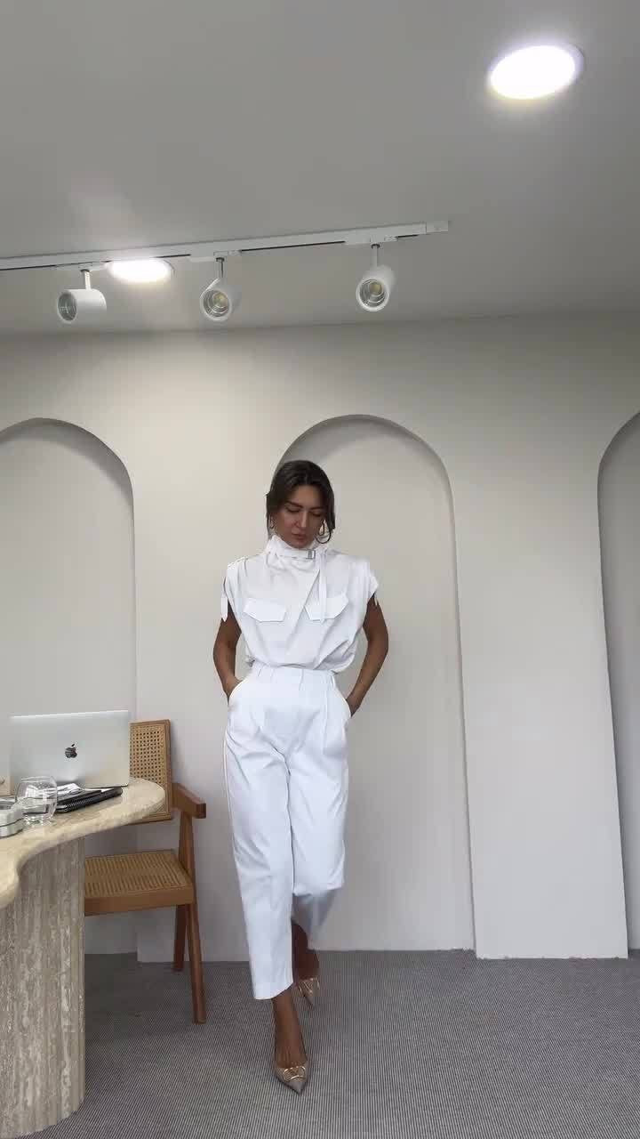 Women Summer Style Top and Belt Pant Two-Piece Set 10