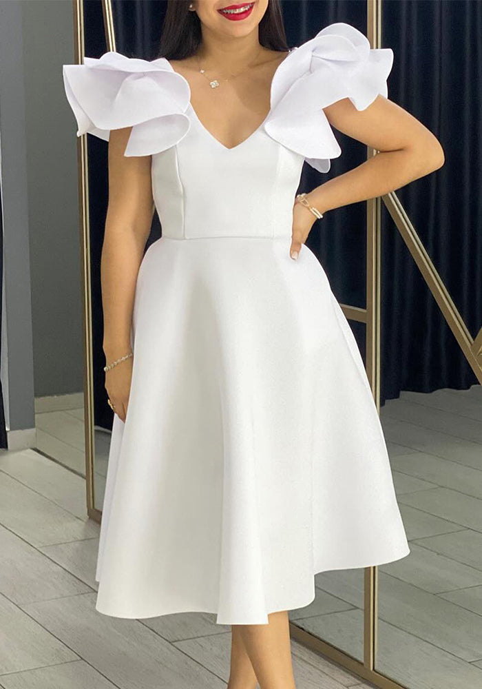 Summer Style Ruffle V-Neck High Waist A-Line Formal Party Dress