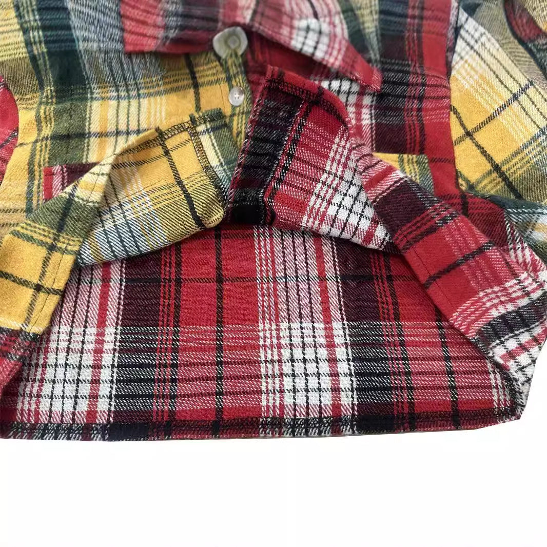 Women Plaid Button Turndown Collar Crop Coat 5