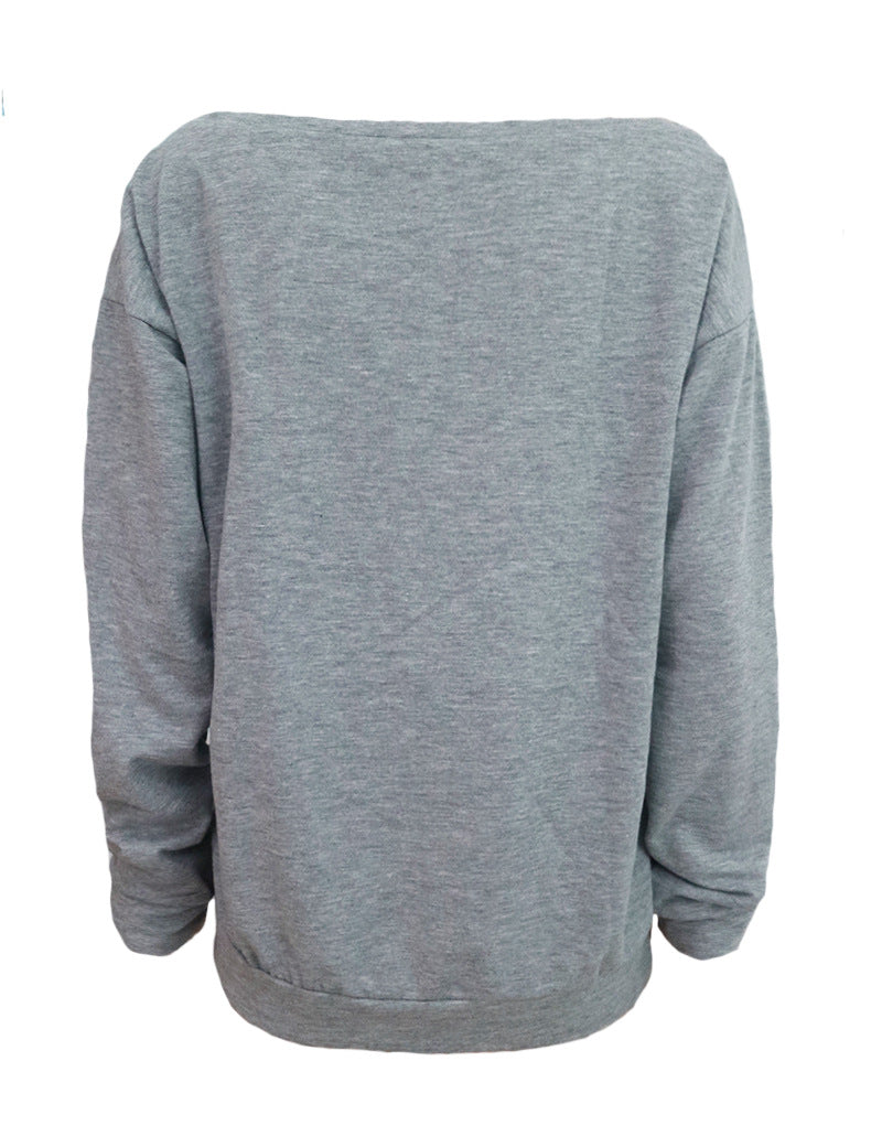 Love Letter Printed Long Sleeve T-Shirt Sexy Off-Shoulder Women's Top 40