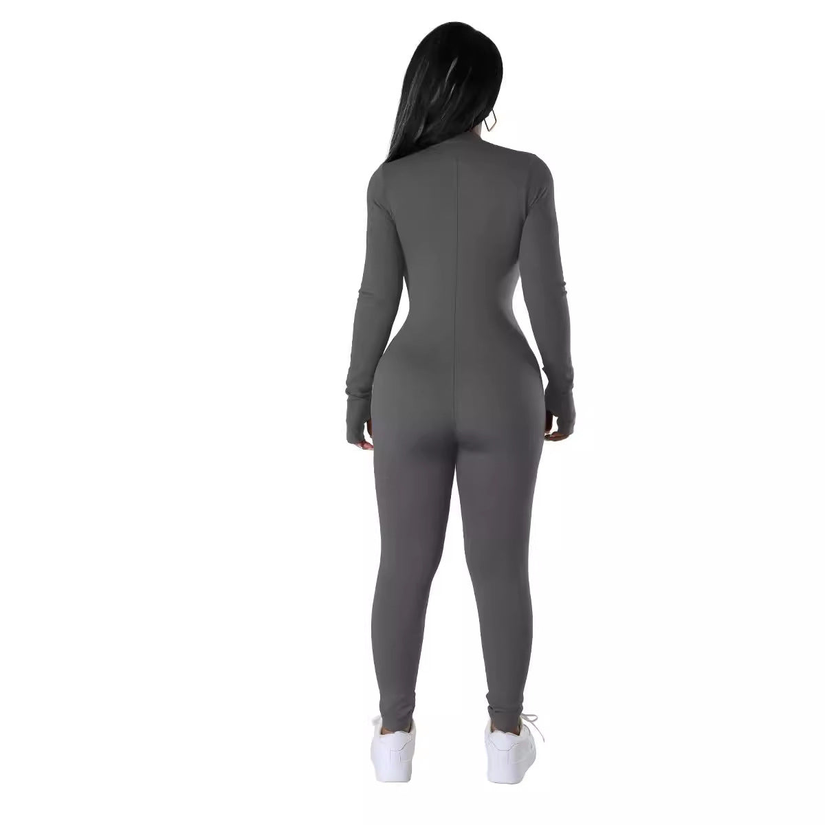 Autumn Winter solid color long sleeve tight slim casual zipper sports jumpsuit 9