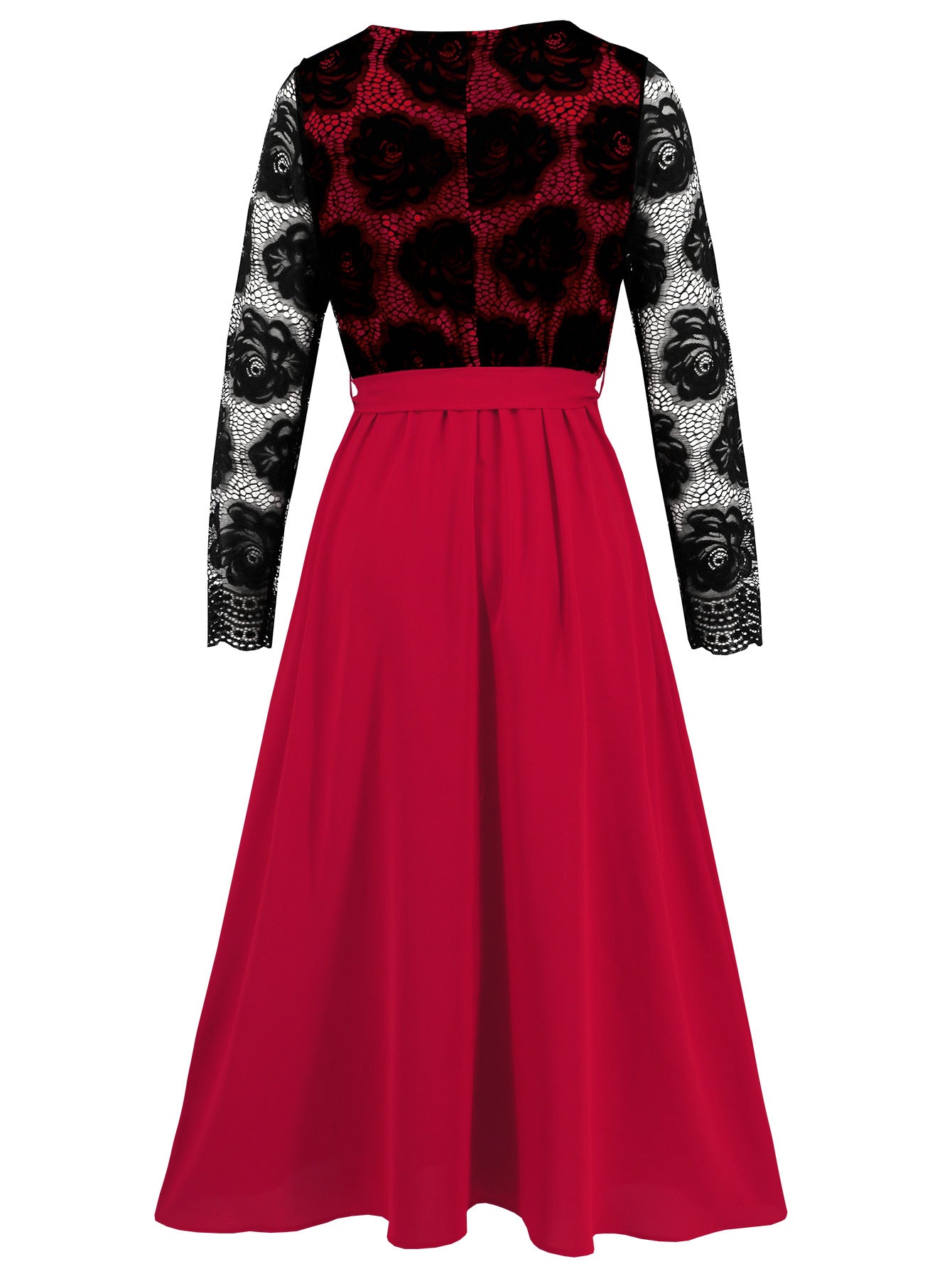 autumn women's Fashion slim Round Neck lace contrast color career dress 21