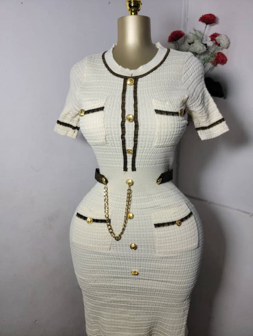 Women Short Sleeve Button Knitting Dress 12