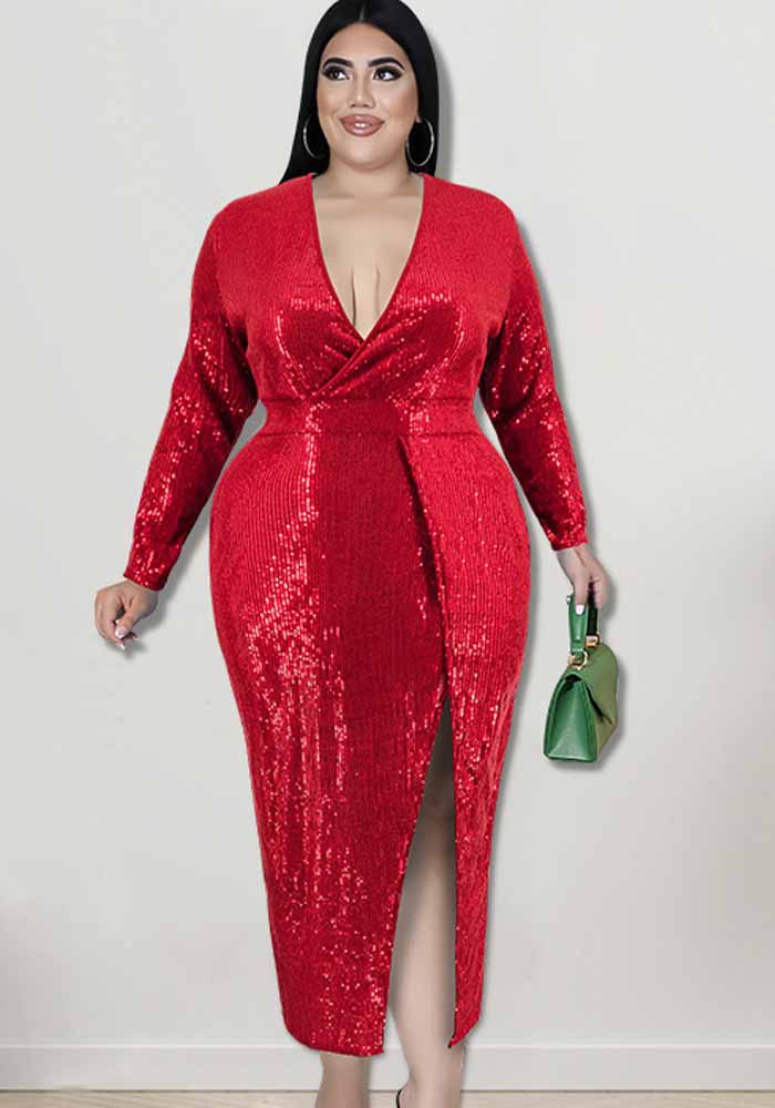 Plus Size Autumn Women's Velvet Bottom Embroidered Sequin Dress