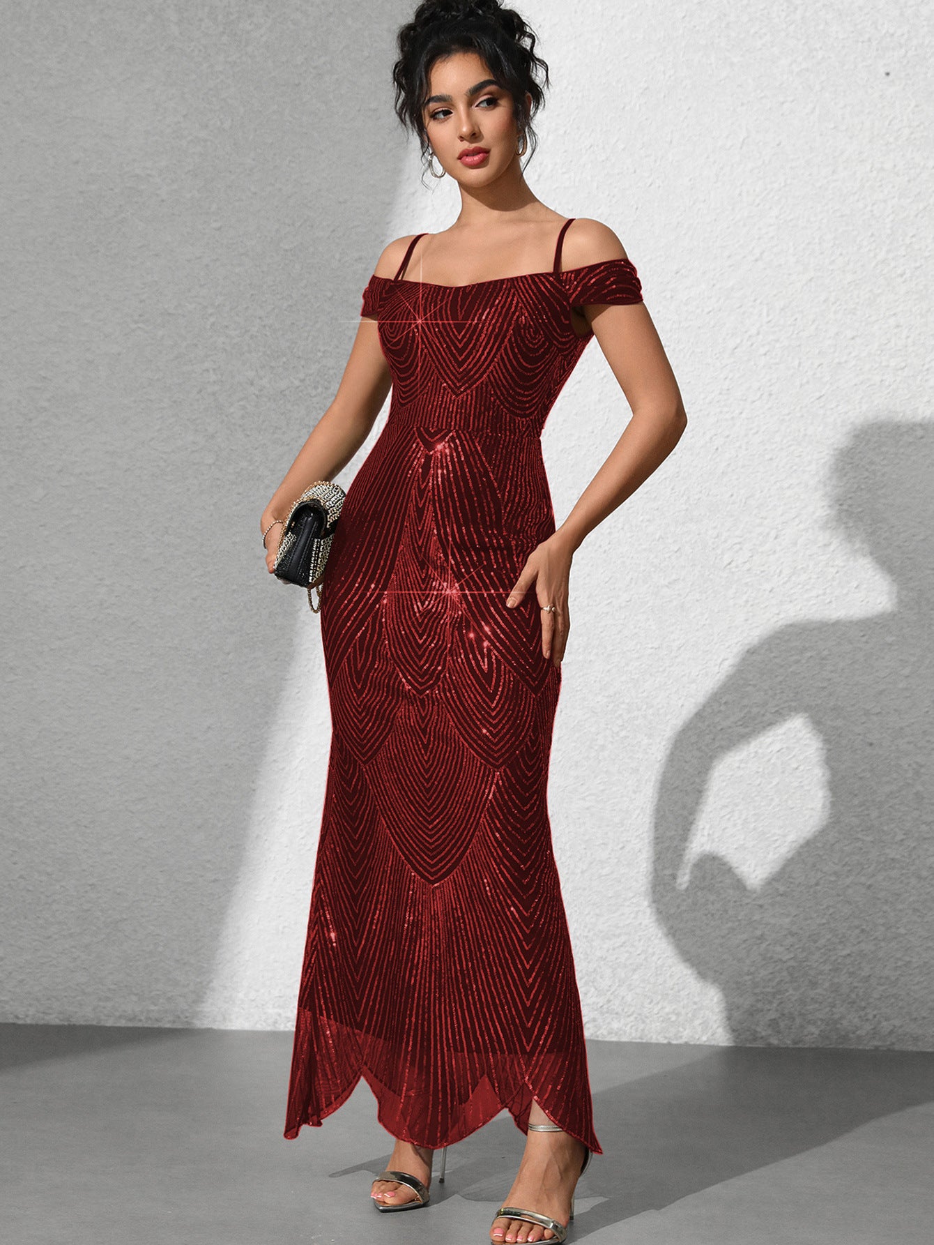 Sexy Sequined Strap Off Shoulder Women's Ball Evening Dress 9