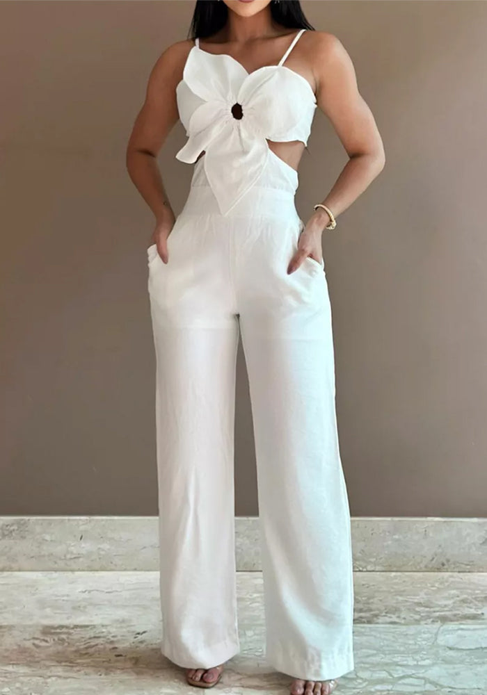 White Floral Strap Jumpsuit