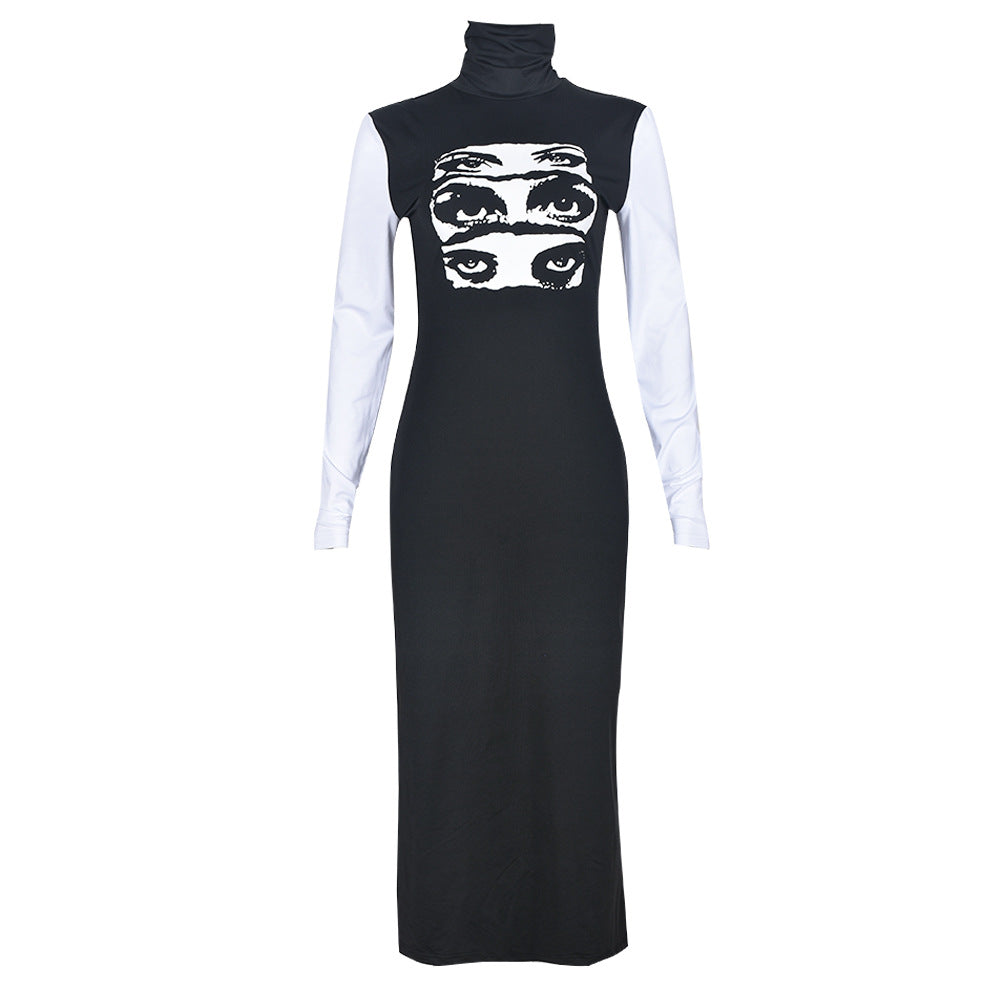 Women Sexy Long Sleeve Round Neck Print Dress 16