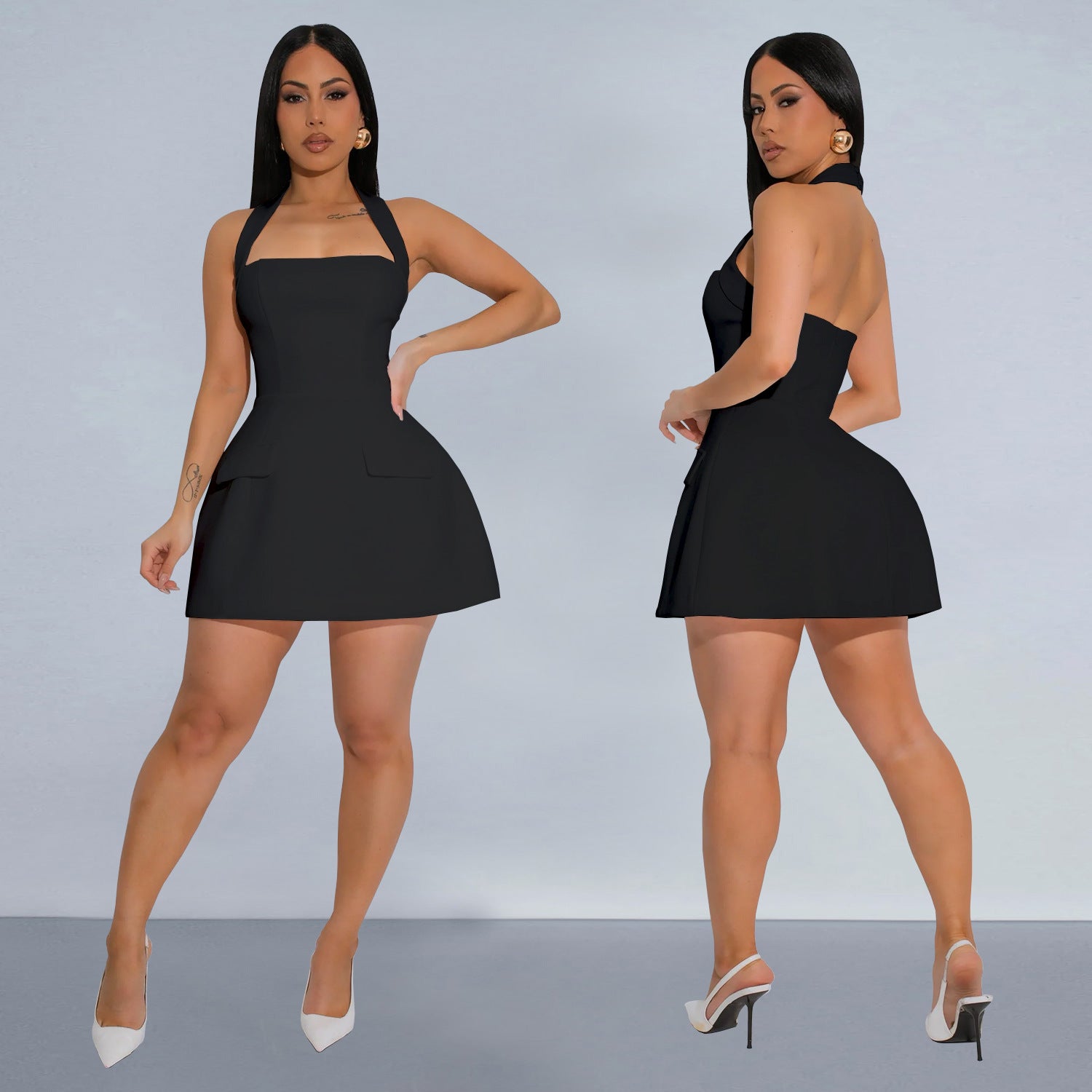 Women Off Shoulder Halter Neck Backless Dress