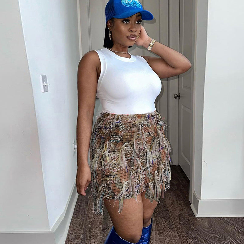 Women Summer Style Striped Tassel Bodycon Skirt 4