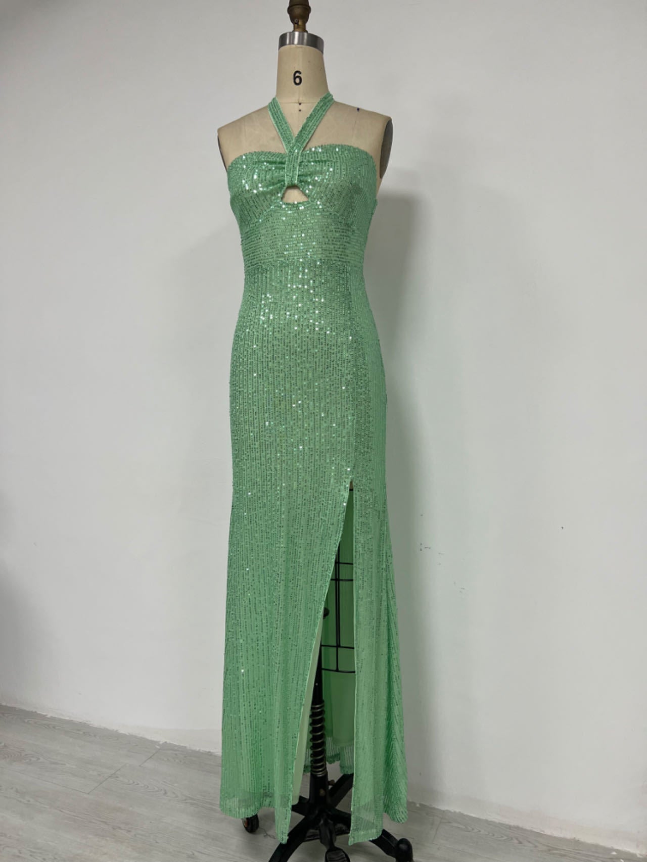 Summer Sexy Chic Dress Sequined Halter Neck Slim Evening Gown 10