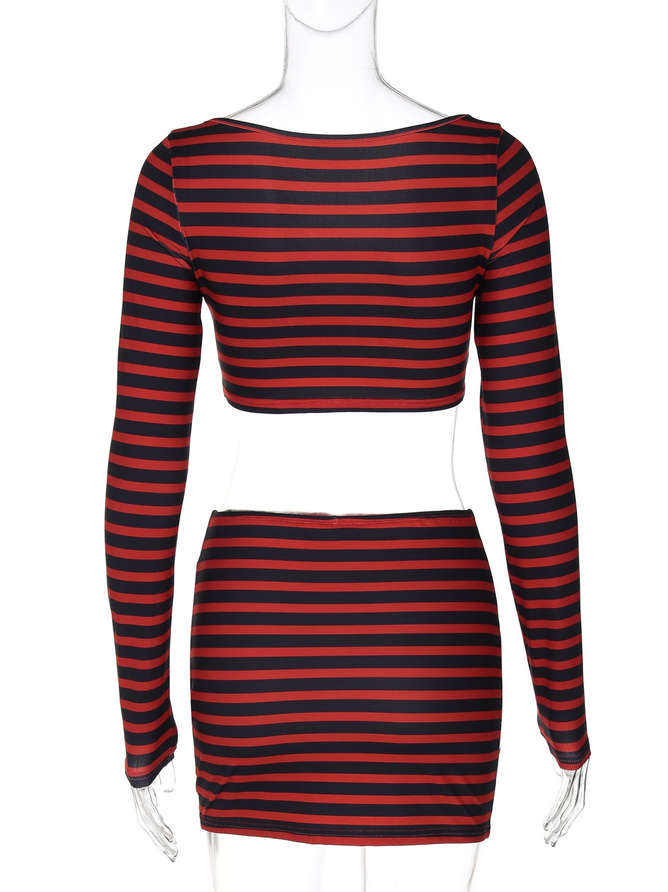 Women's Autumn Fashion Sexy Cropped Flower Long Sleeve Top Slim Skirt Two Piece Set 5