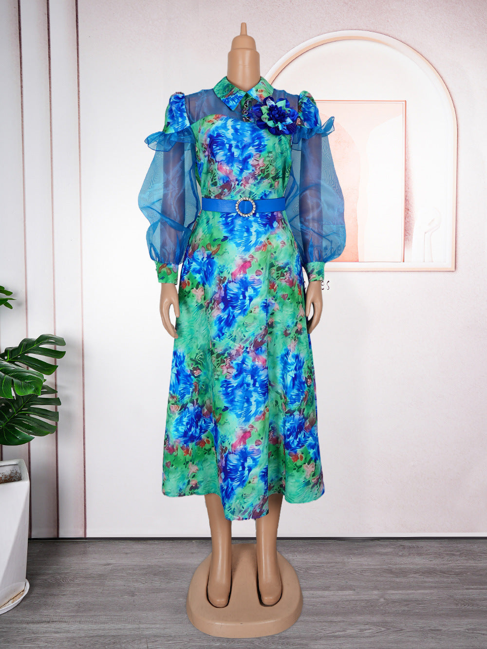 Plus Size Women Spring and Summer Tie-Dye Print Dress 15