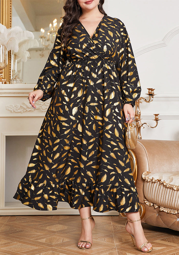 Plus Size comfortable Waist Feather Print Women's Dress