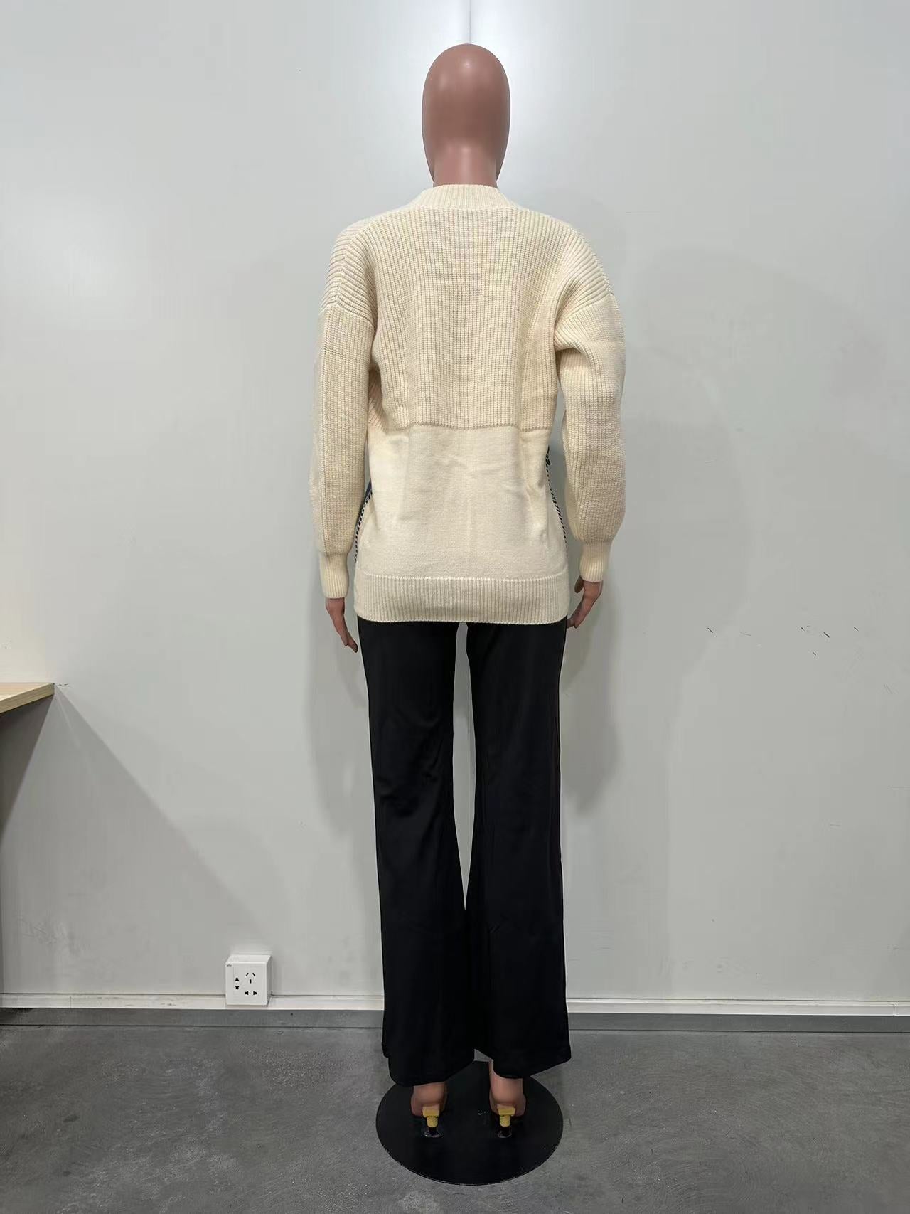 Women Patchwork single-breasted Denim pocket sweater 12