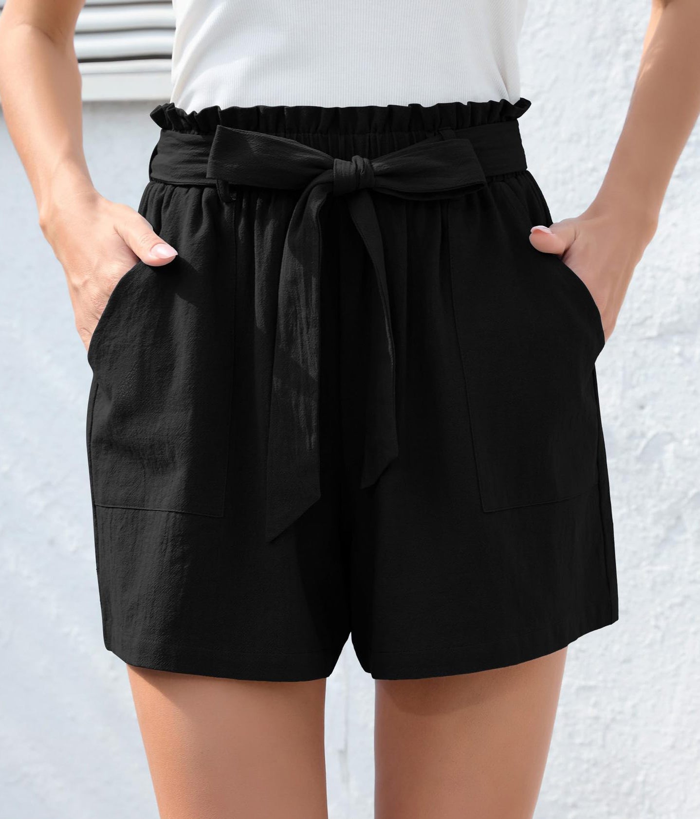 Women's ruffled tie waist summer shorts with pockets 9