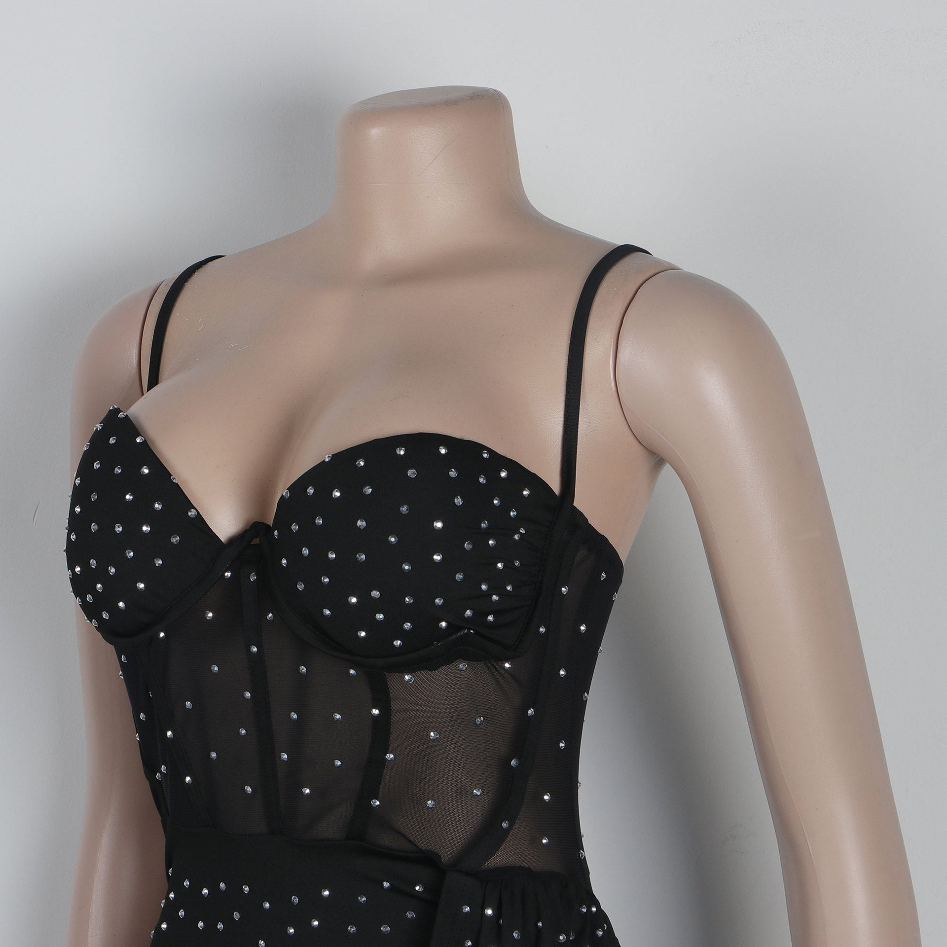 Sexy Slim Beaded Patchwork Sling Pleated Bodycon Dress 22