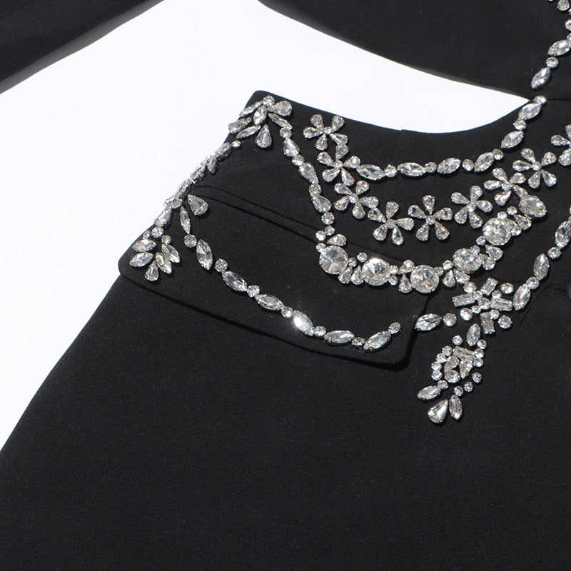 Women rhinestone beaded Open Waist long sleeve Blazer 11