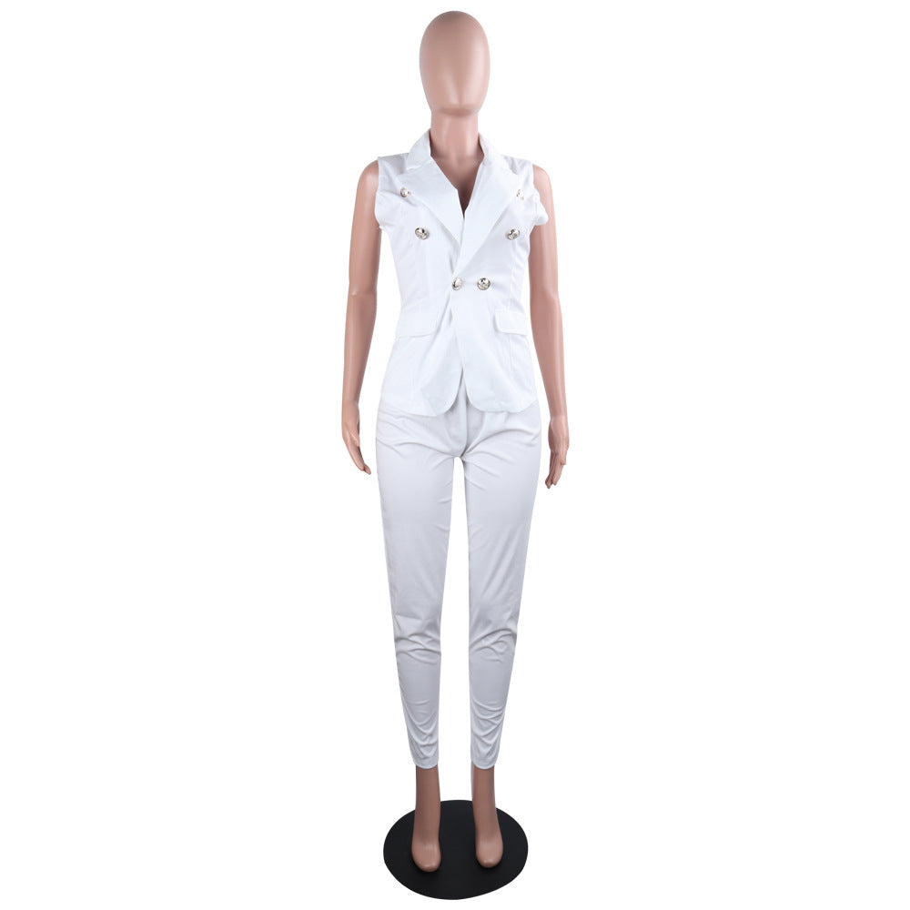 Women's Office Two Piece Vest Blazer and Pants Career Suit Summer 12