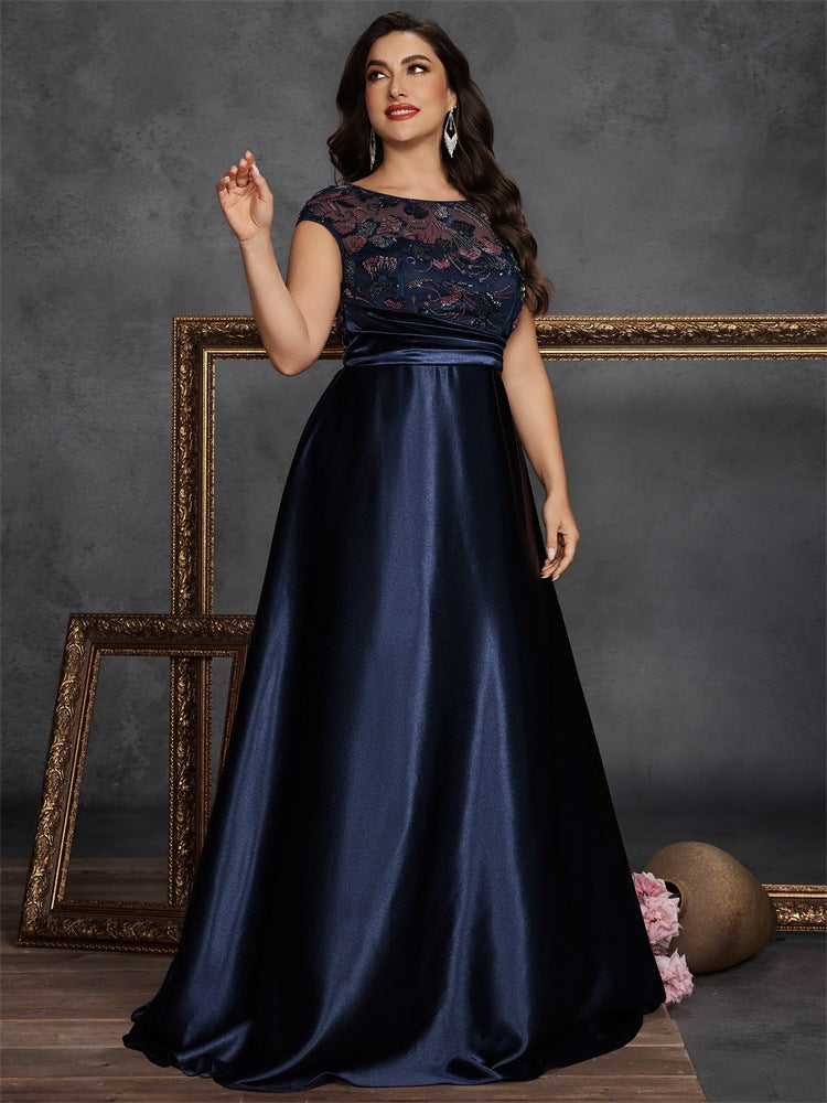 Plus Size Women's Fashionable Formal Evening Ball Gown Elegant Sequin Patchwork Round Neck Sleeveless Embroidered A-Line Dress 5