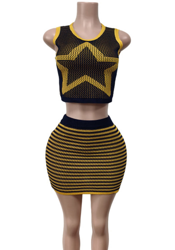 Women Knitting Tank Top and Skirt Two Piece Set