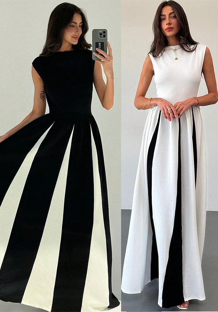 Womenƒ??s Elegant Evening Gown Contrast Patchwork Sleeveless Maxi Dress