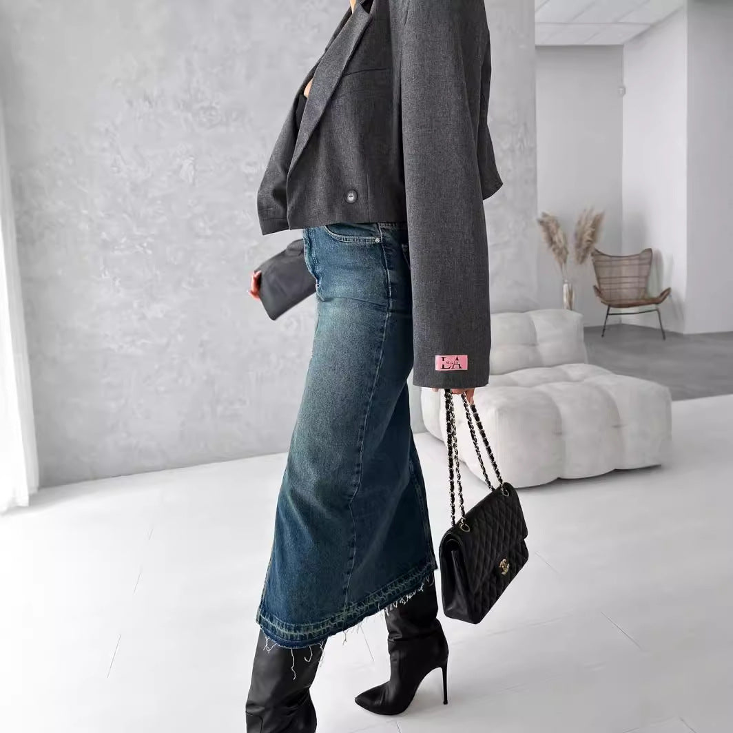 Women split Denim washed Bodycon Skirt 4