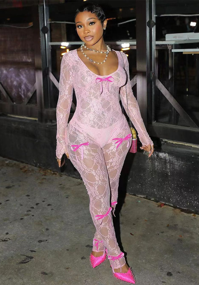 Women's Clothing Sexy Bow Lace Jumpsuit 6