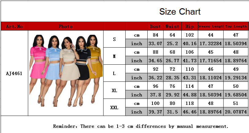 Fashion Print Style Round Neck Short Sleeve  Knitting Top Pleated Skirt Women Two-Piece Set 12