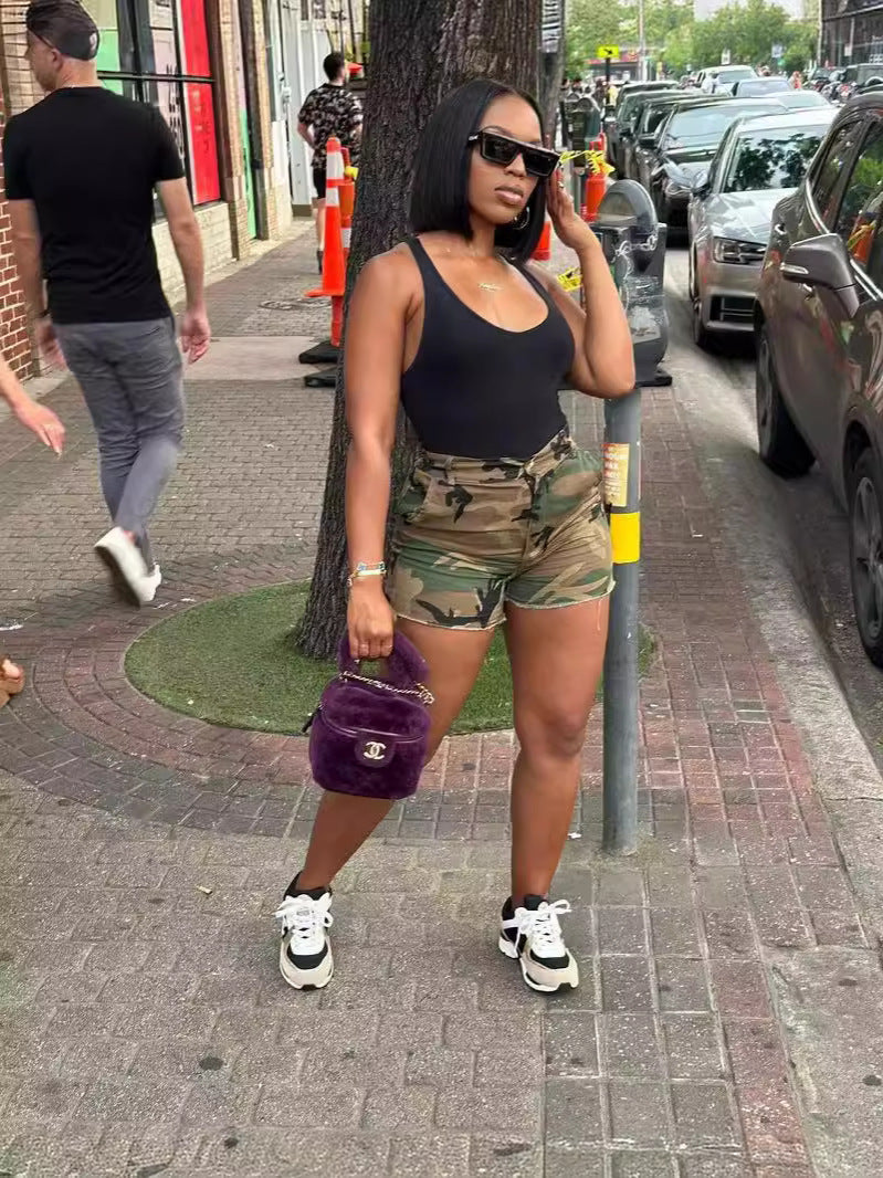 Spring Summer Women's Camouflage Cargo Shorts