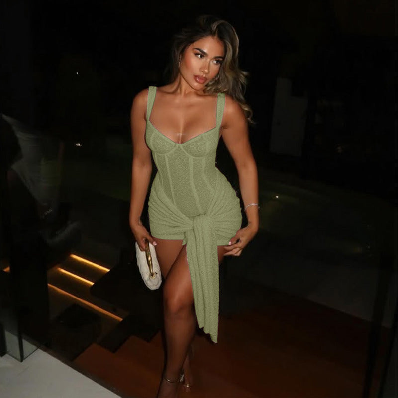 Women's Sexy V-Neck Lace-Up Patchwork Straps Bodycon Dress 3