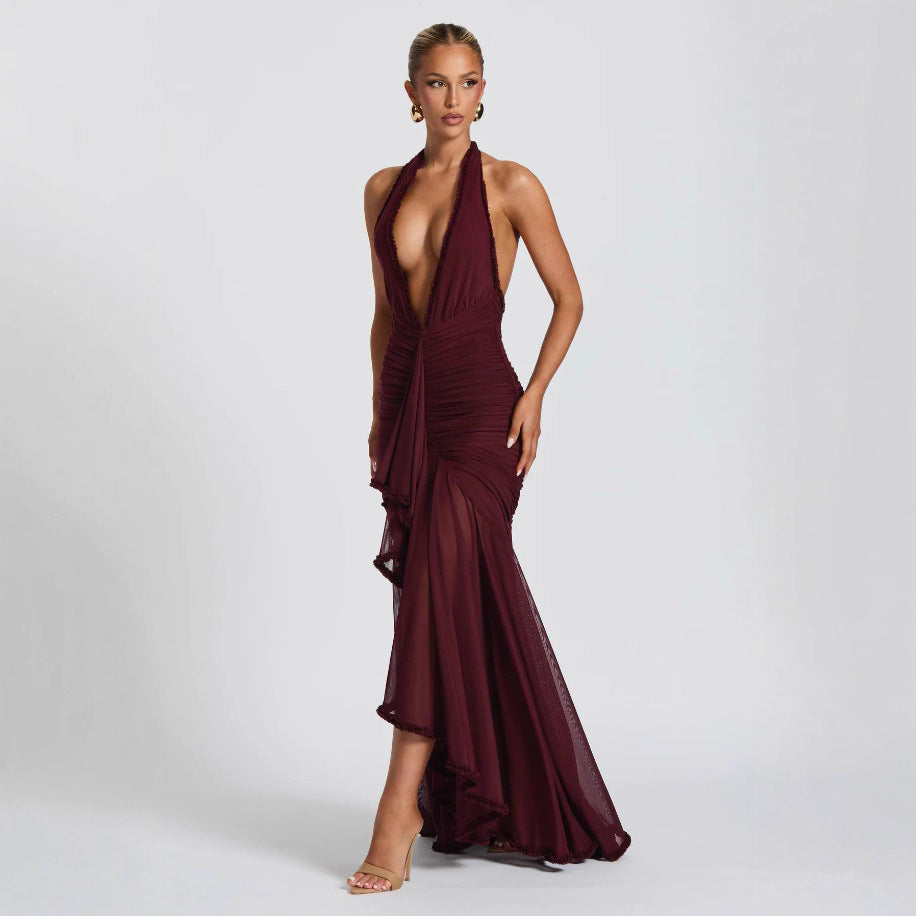 Women Sexy Stretch Suspender Solid V-Neck Dress 5