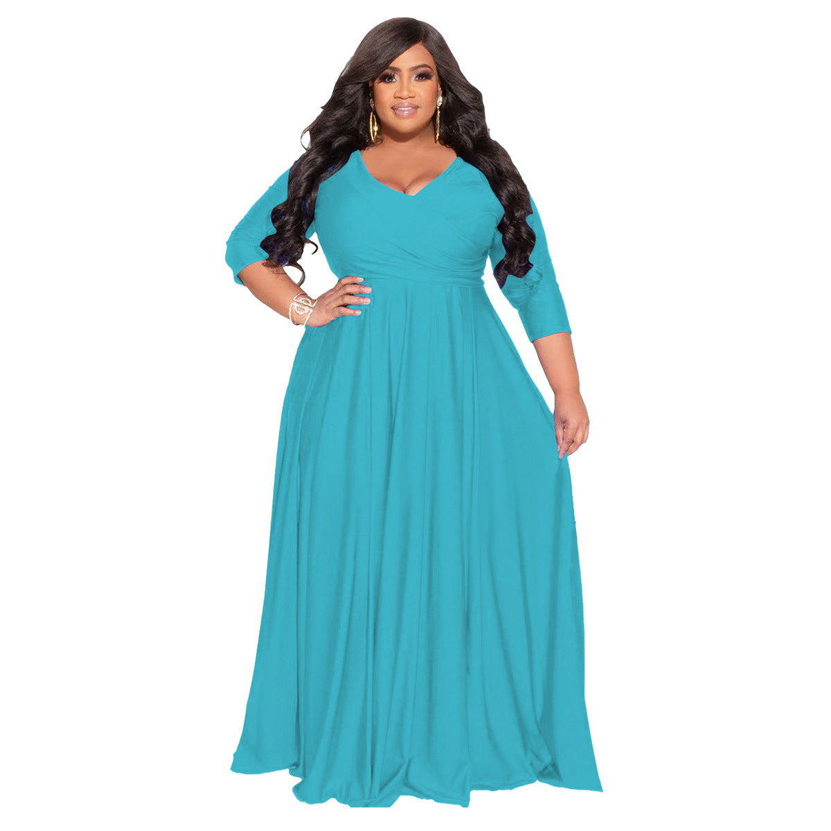 Plus Size Women's Solid Color V-Neck Sexy Wedding Long Dress 18